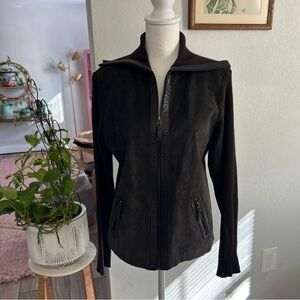 Y2K Cynthia Steffe brown suede jacket with ribbed fabric